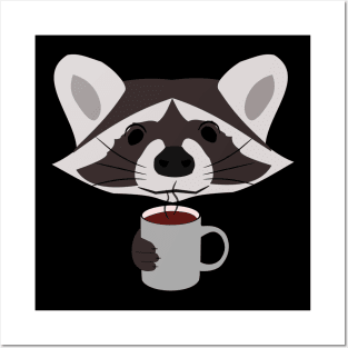 Raccoon Drinking Coffee Posters and Art